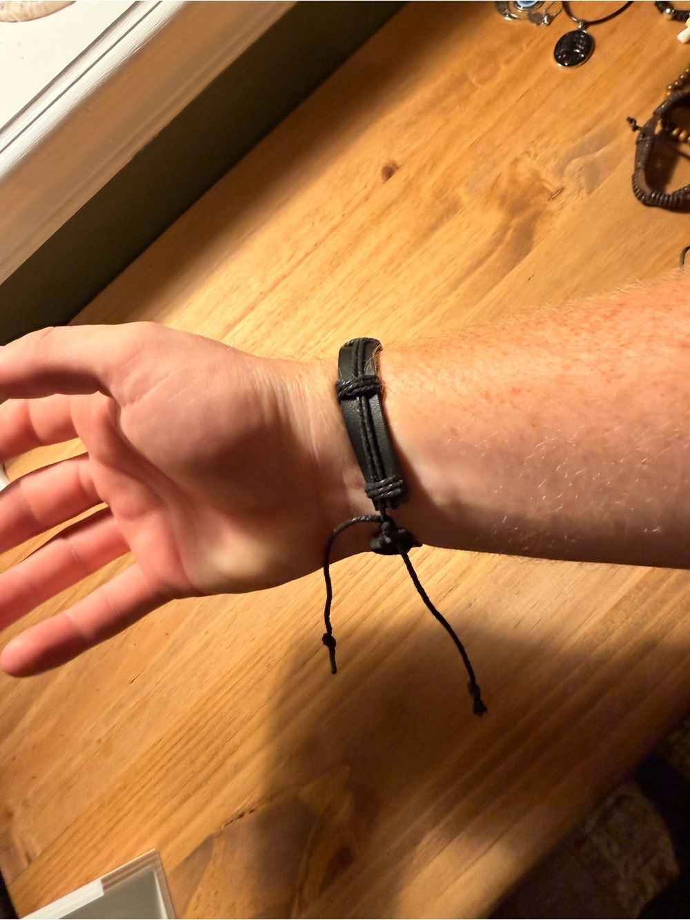 Men's Black Leather Braided Bracelet with Silver feather Accent - Picture 2 of 3